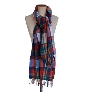 J. Crew Red Green & Beige Plaid Rectangular Scarf with Fringes - Size 25" x 77"